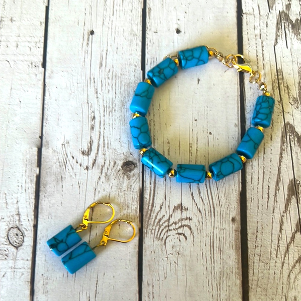 Blue Howlite Gold Jewelry Set